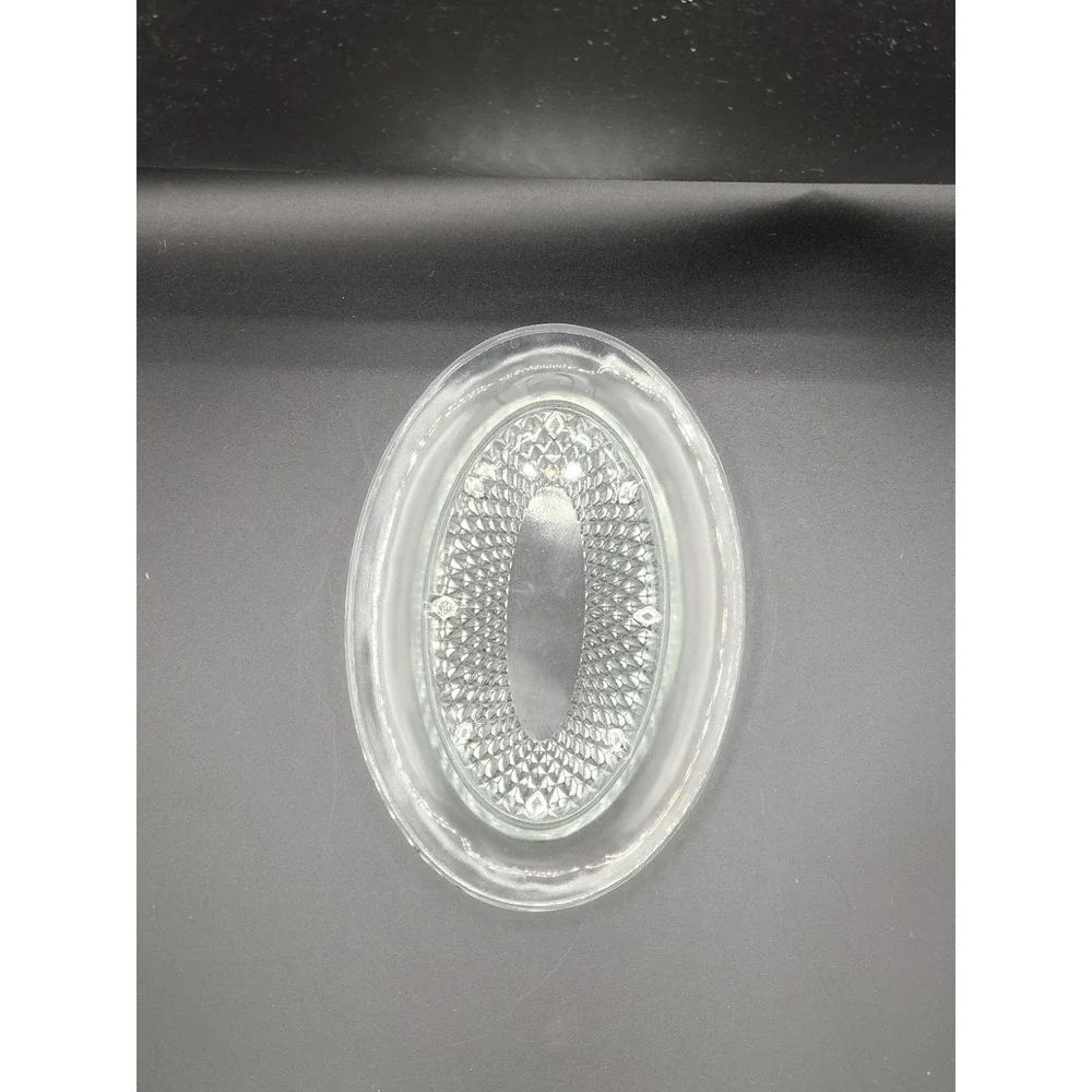 Vintage Indiana Glass‎ Diamond Point Oval Covered Butter Dish Clear Domed Lid